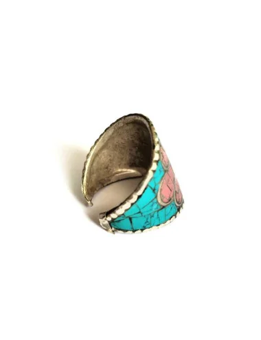 Bague Réglable Fleur Népalaise Turquoise