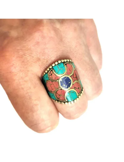 Bague Réglable Fleur Népalaise Turquoise