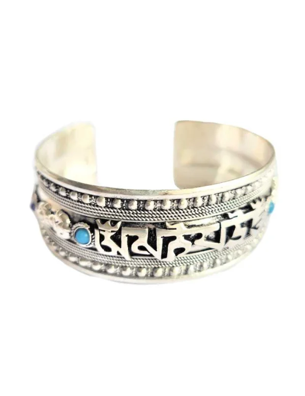 Bracelet Tibétain Ciselé avec Mantra et Turquoise